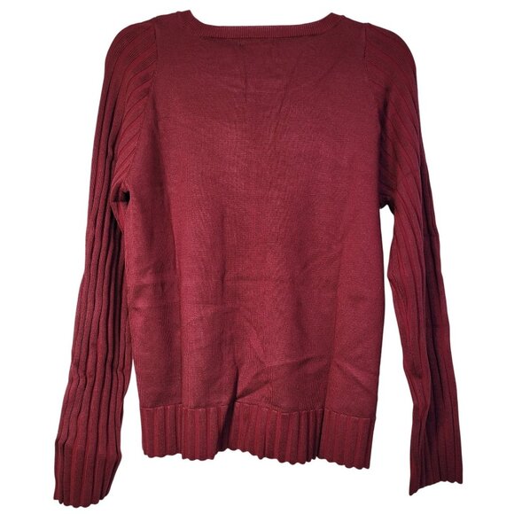 Moss Rose Women's Knit Sweater Shoulder Cut Out Red Wine Long Sleeve Size large - Picture 5 of 9